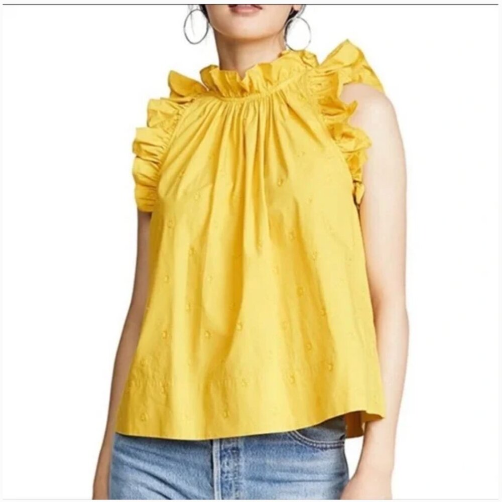 NEW Ulla Johnson Yellow Ruffle Blouse - Size 10
